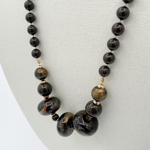 PARK LANE Large Dark Brown Acrylic Beaded Necklace With Gold Tone Spacer Beads - Picture 1 of 10